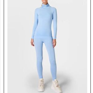 NWT ✨ Sweaty Betty Modal Logo Funnel Neck Base Layer Top & Legging Filter Blue L